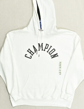 Champion Hoodie Mens 2XL White Black Graphic Logo Pullover Sweatshirt NEW
